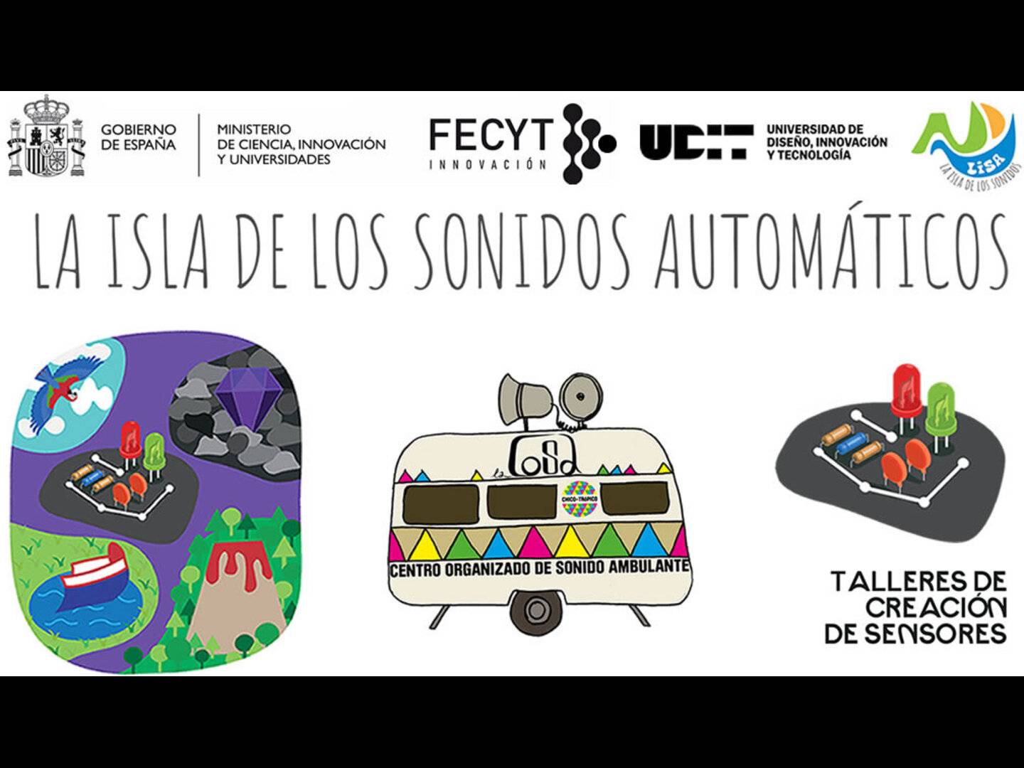 Imagen promocional sobre un evento relacionado con sonidos automáticos y talleres de creación de sensores.