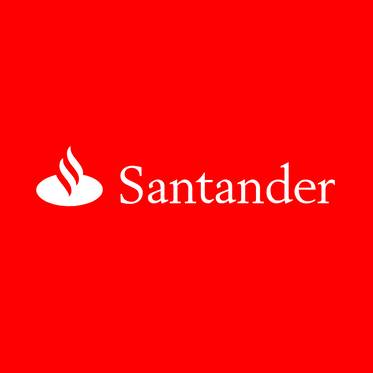 Logo de Banco Santander sobre un fondo rojo.