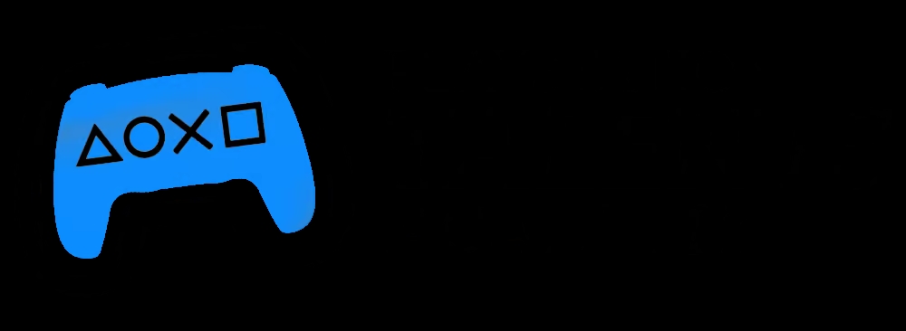 Un control de videojuego con símbolos de acción en color azul sobre un fondo negro.