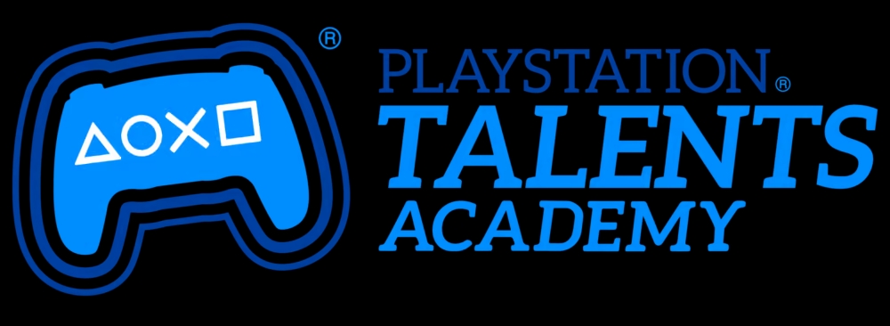 Logo de PlayStation Talents Academy que incluye un controlador de videojuego y el nombre del programa.