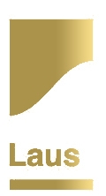El logo de Laus presenta un diseño elegante con un toque dorado.