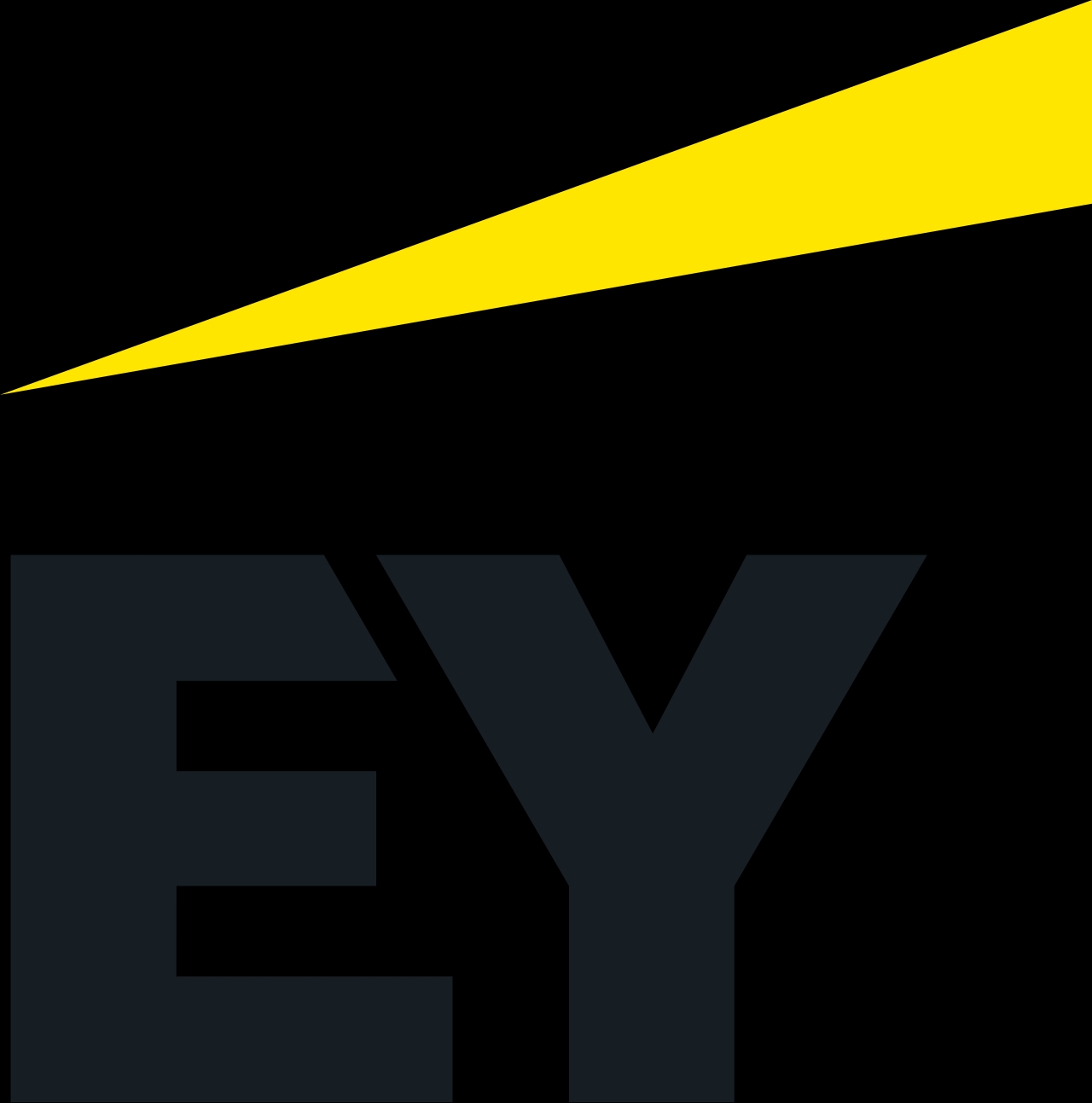 Logotipo de la empresa EY, con un diseño moderno en colores negro y amarillo.