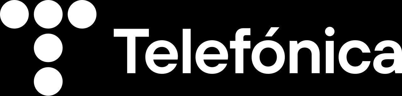 Logo de la empresa Telefónica sobre un fondo negro.