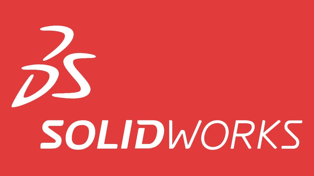Logotipo de SolidWorks sobre fondo rojo.