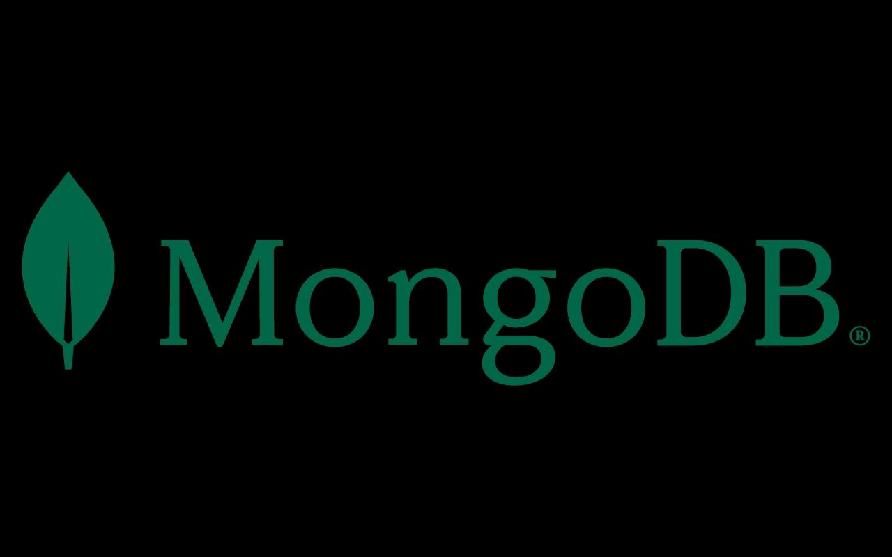 El logo de MongoDB presenta una hoja verde junto al nombre de la base de datos en letras prominentes.