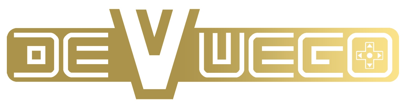 Logotipo de una marca relacionada con los videojuegos en tonos dorados.