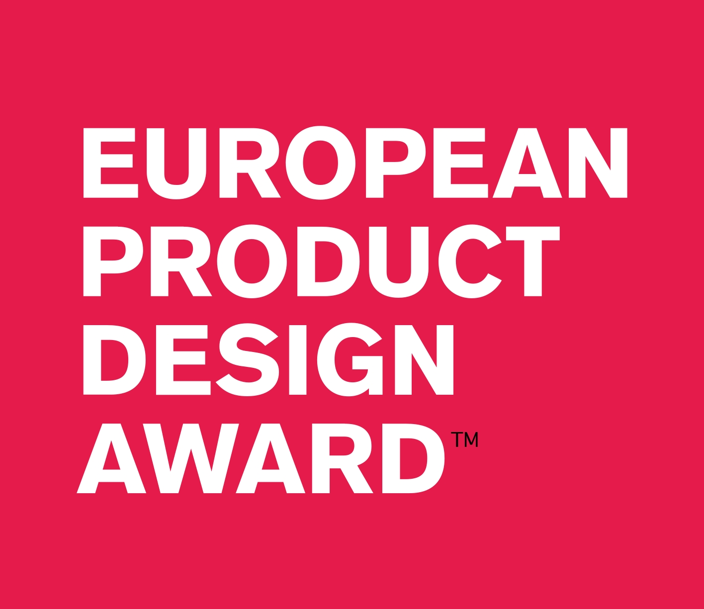 La imagen presenta el logotipo del European Product Design Award en un fondo rojo.