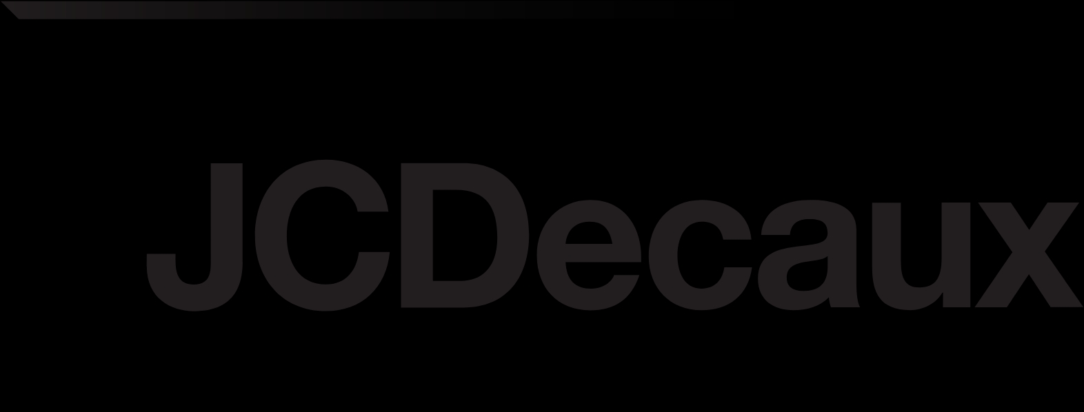 La imagen presenta el logotipo de JCDecaux sobre un fondo oscuro.