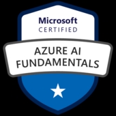 El emblema de certificación de Microsoft para fundamentos de inteligencia artificial en Azure.