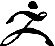 Un logotipo estilizado que representa a una figura corriendo.