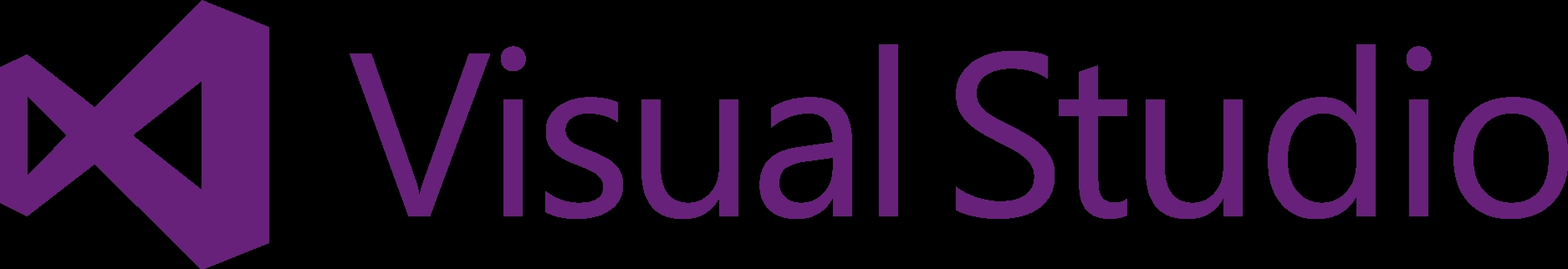 Logo de Visual Studio en color púrpura sobre fondo negro.