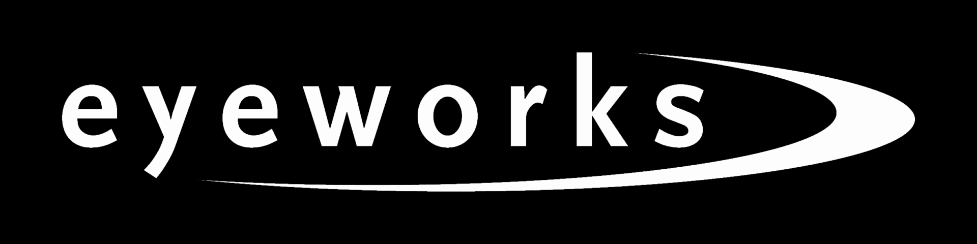 Logotipo de la empresa Eyeworks en un fondo negro.