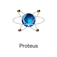 Imagen que representa el logo de Proteus con un átomo en el centro.