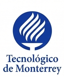 Logotipo del Tecnológico de Monterrey que representa una antorcha en colores azul y blanco.