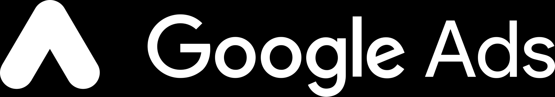 Logotipo de Google Ads en un fondo negro.