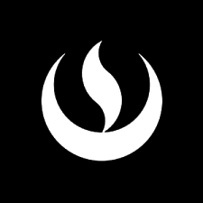Logotipo minimalista con formas curvas y onduladas en blanco sobre un fondo negro.