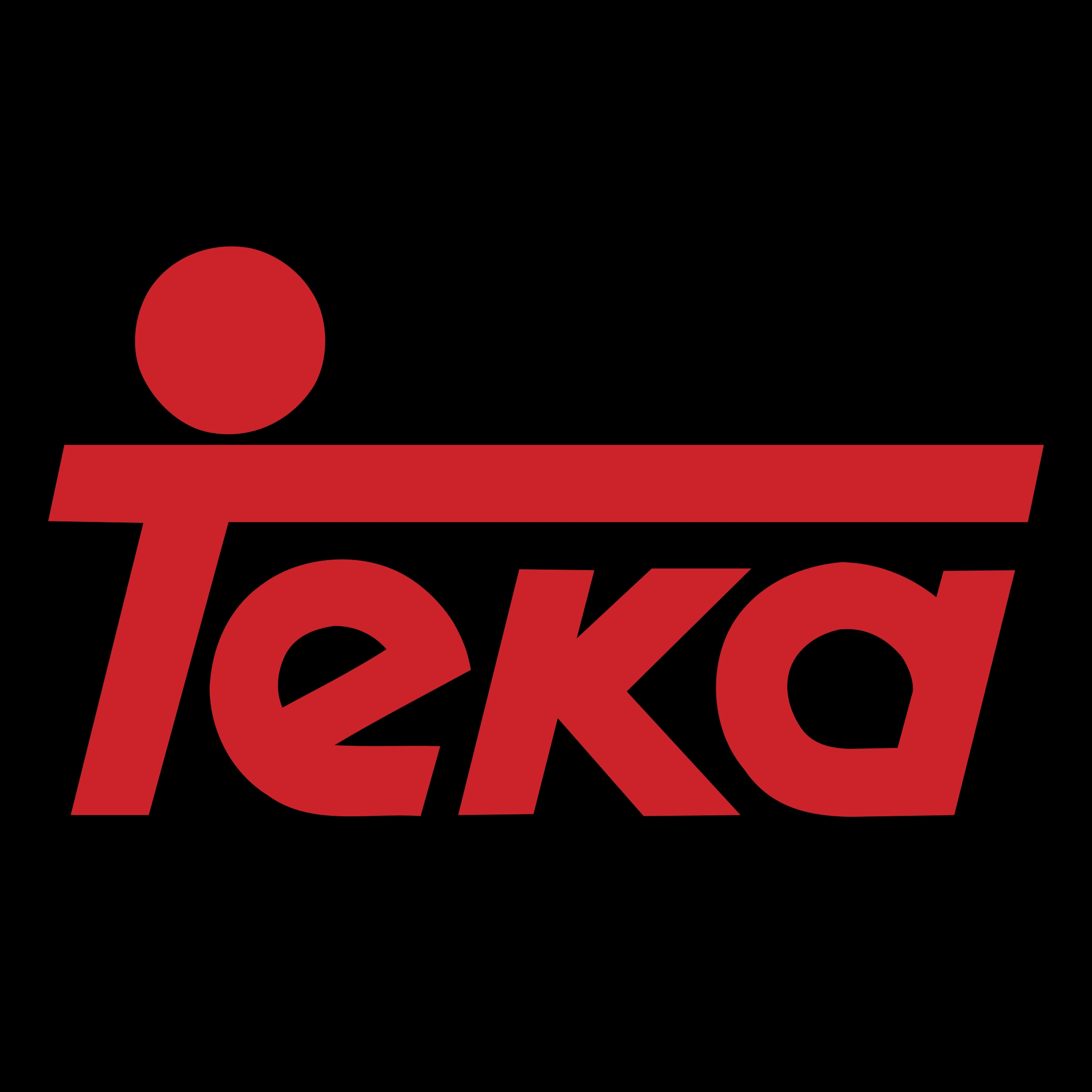 Logotipo de la marca Teka en color rojo sobre fondo negro.