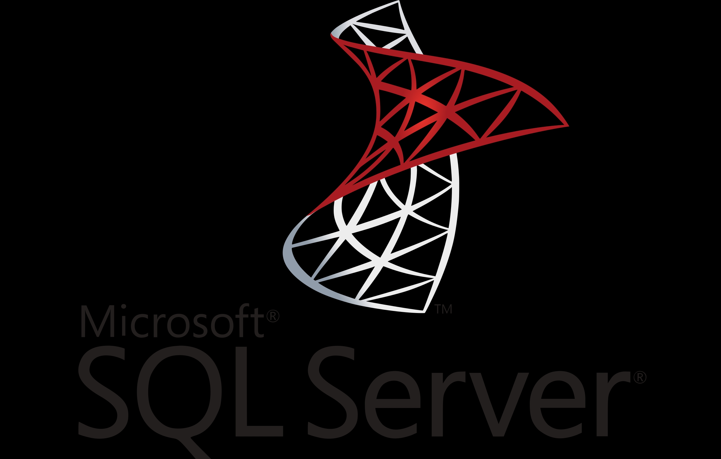 Logotipo de Microsoft SQL Server con un diseño moderno y un fondo negro.