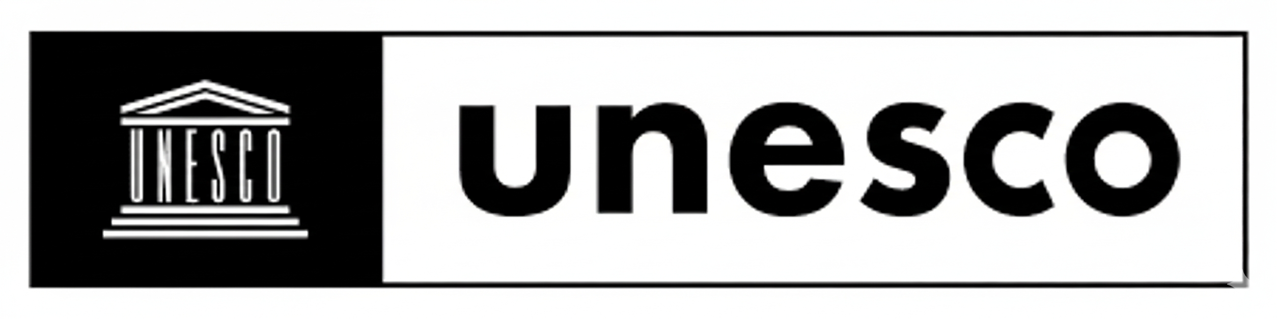 Logo de la UNESCO con un diseño estilizado en blanco y negro.