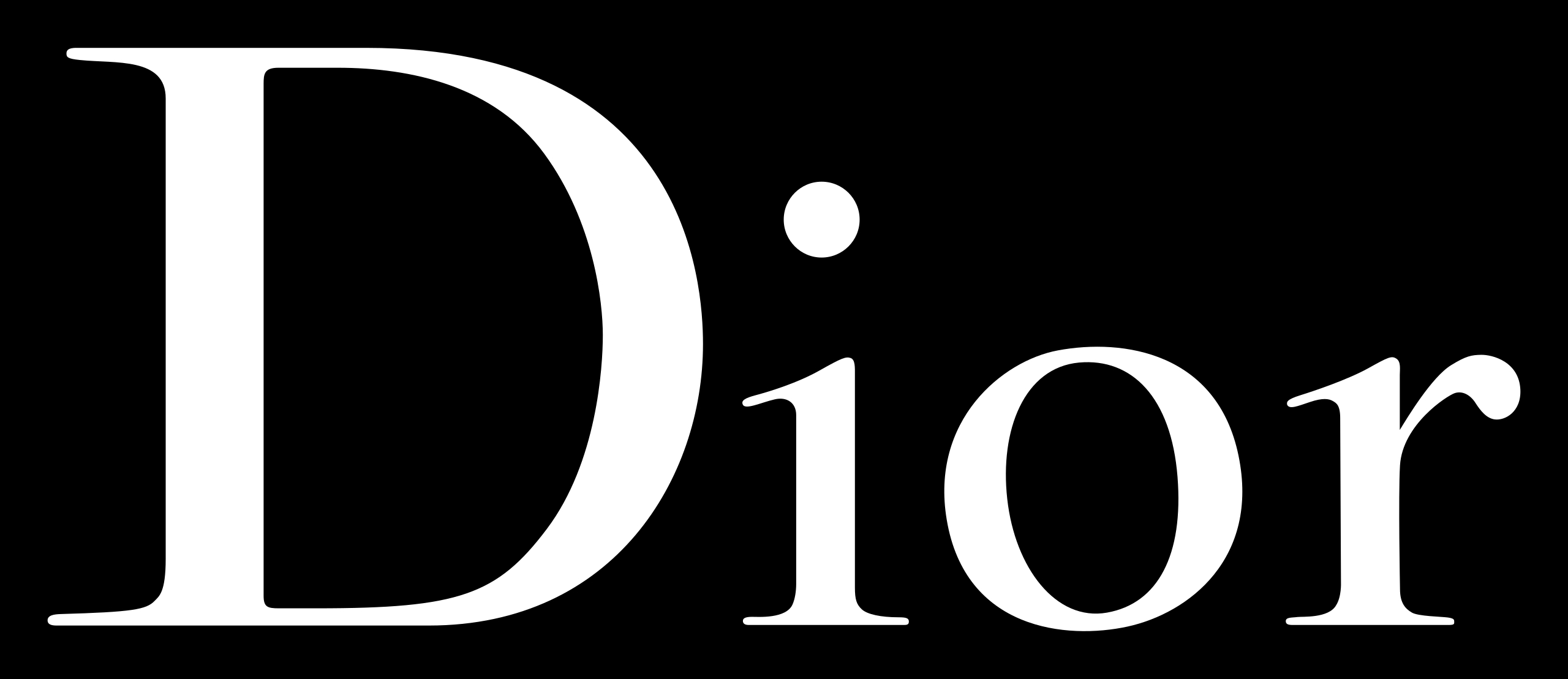 Logotipo de la marca de moda Dior en color blanco sobre fondo negro.