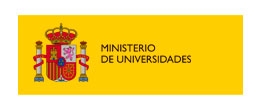 Logo del Ministerio de Universidades de España en fondo amarillo.