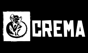 Logotipo de una empresa o marca que presenta una ilustración estilizada de un mono junto a la palabra 'CREMA'.