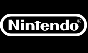 Logotipo de la empresa de videojuegos Nintendo sobre un fondo negro.