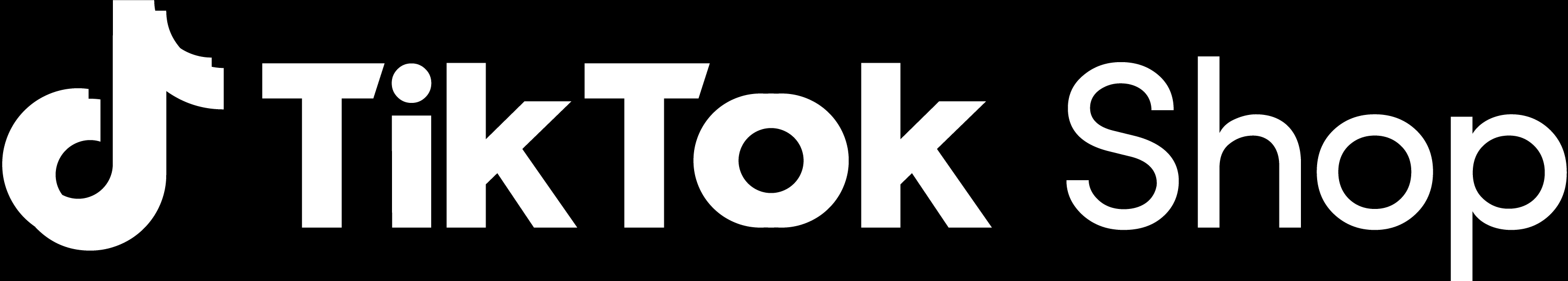 Logotipo de TikTok Shop en un fondo negro.