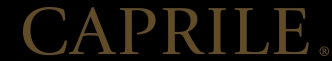 Logotipo de la marca Caprile en letras doradas sobre un fondo negro.