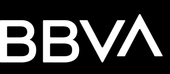 Logotipo de la entidad financiera BBVA en color blanco sobre fondo negro.