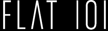 La imagen muestra el logo de Flat 101 en letras blancas sobre un fondo negro.
