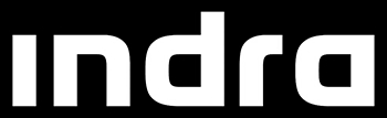 Logotipo de la empresa Indra en fondo negro.