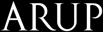 La imagen muestra el logotipo de la empresa Arup en un fondo negro.