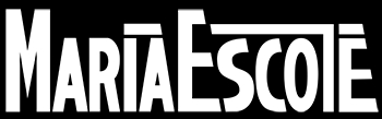 Logotipo en blanco de María Escoté sobre fondo negro.