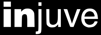 La imagen presenta la palabra 'injuve' en letras grandes y blancas sobre un fondo negro.
