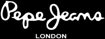 Logotipo de la marca Pepe Jeans en color blanco sobre fondo negro.