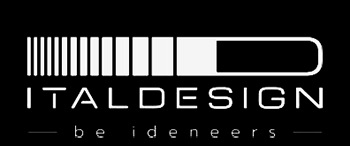 Logo de Italdesign que incluye texto y un diseño gráfico sencillo.