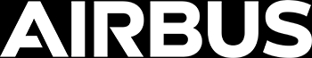 La imagen muestra el logotipo de la empresa Airbus en letras grandes y blancas sobre un fondo negro.