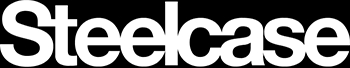 La imagen muestra el logo de la empresa Steelcase en un fondo negro.
