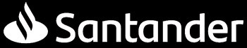 Logotipo de la entidad bancaria Santander en color blanco sobre fondo negro.