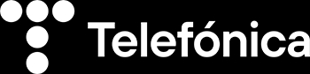 Logotipo de la empresa Telefónica en un fondo negro.