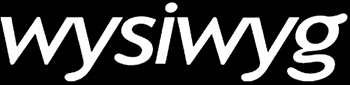 La imagen muestra la palabra 'wysiwyg' en letras blancas sobre un fondo negro.