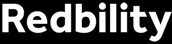 La imagen presenta el texto 'Redbility' en una fuente grande y blanca sobre un fondo negro.