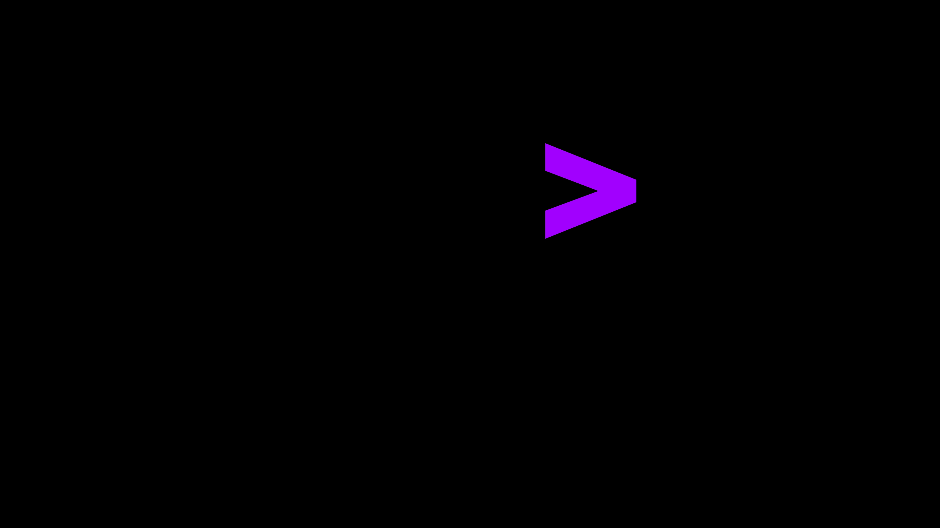 La imagen presenta un diseño minimalista con un símbolo en color morado sobre un fondo negro.