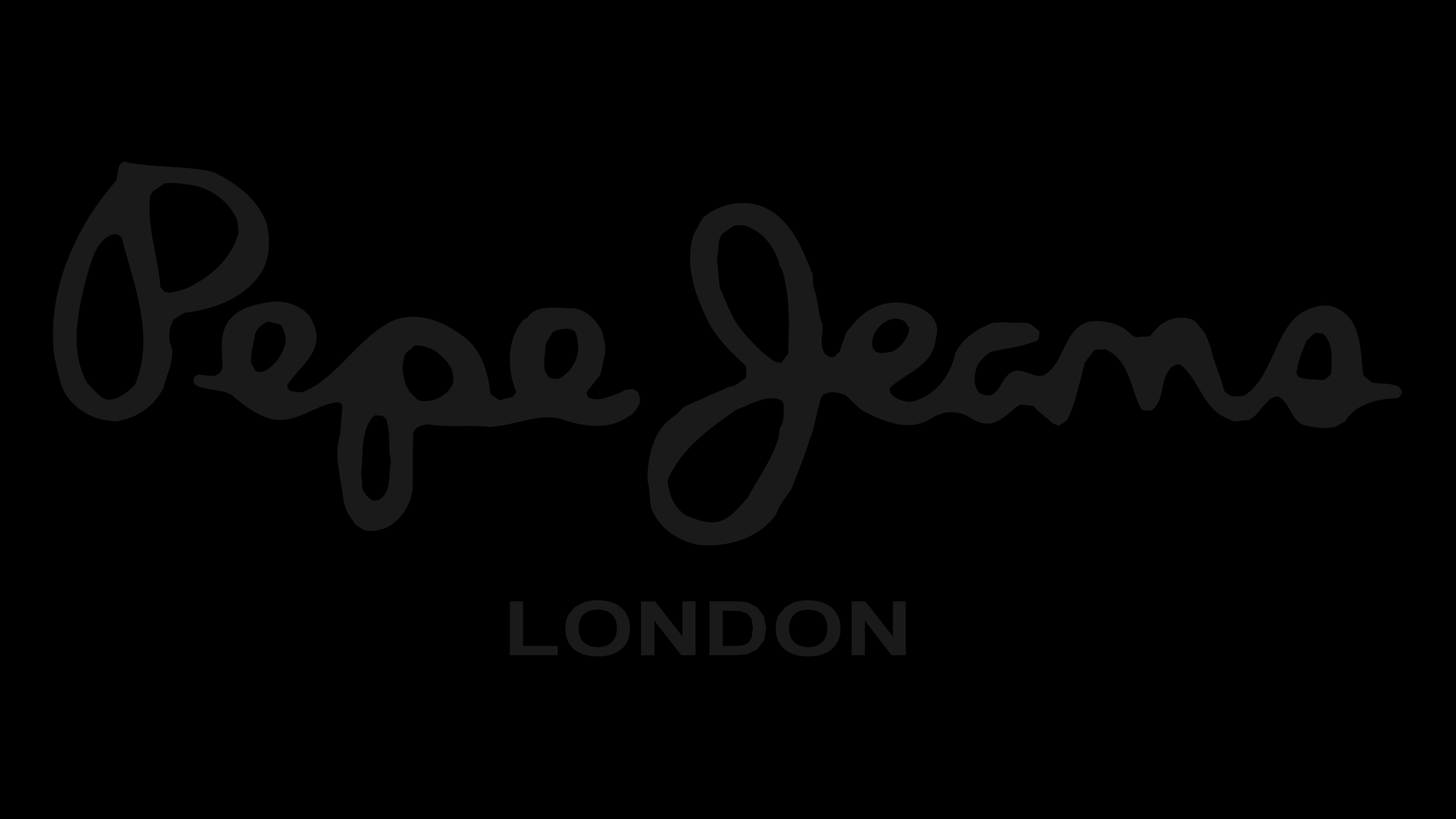 Logo de la marca Pepe Jeans destacado sobre un fondo oscuro.