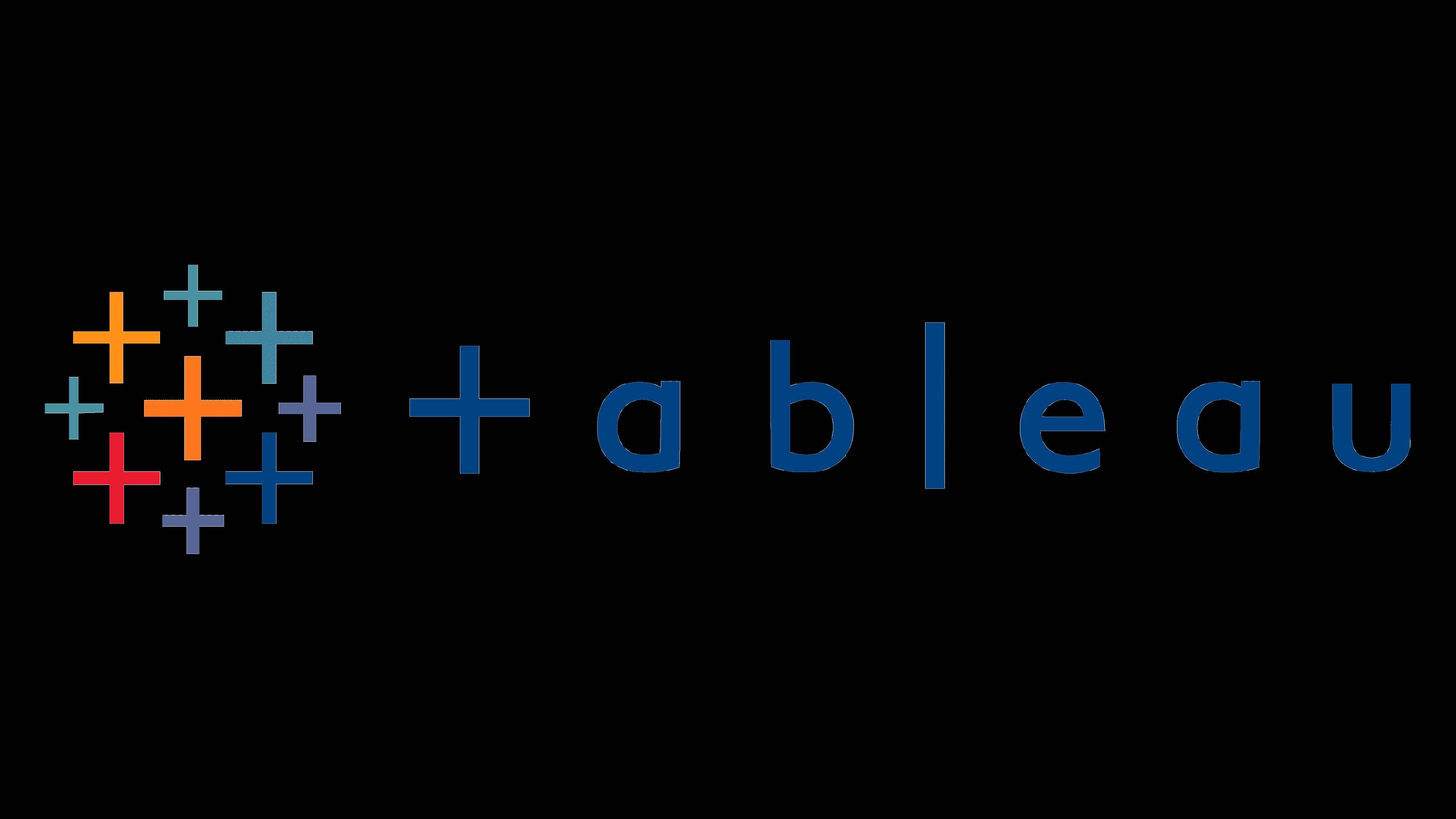 Logotipo de Tableau con colores vibrantes en un fondo negro.