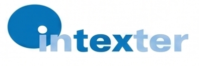 El logo de Intexter, que consiste en un círculo azul y el texto en color azul claro.