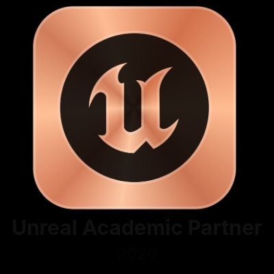 Logo del programa Unreal Academic Partner con un diseño en tonos cobre.