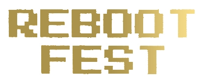 Texto en dorado que representa un evento llamado Reboot Fest.