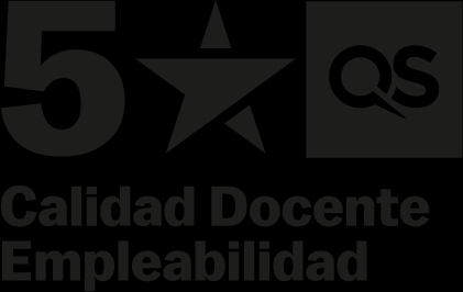Logo que representa la calidad docente y empleabilidad con cinco estrellas.